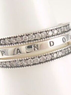 PANDORA "Flipping Hearts of Pandora" Ring 925 Sterling Silver Cubic Zirconia